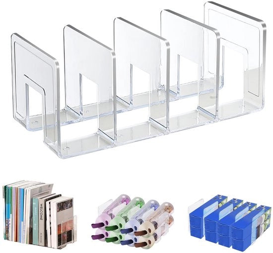 Sostegno per Libri in Acrilico, 4 Cassettoni - Organizzatore per Ufficio Transparente per Buste, Posta, Documenti, Quaderni e Elettronica - Organizzatore per Cestini di Carta da Scrivania