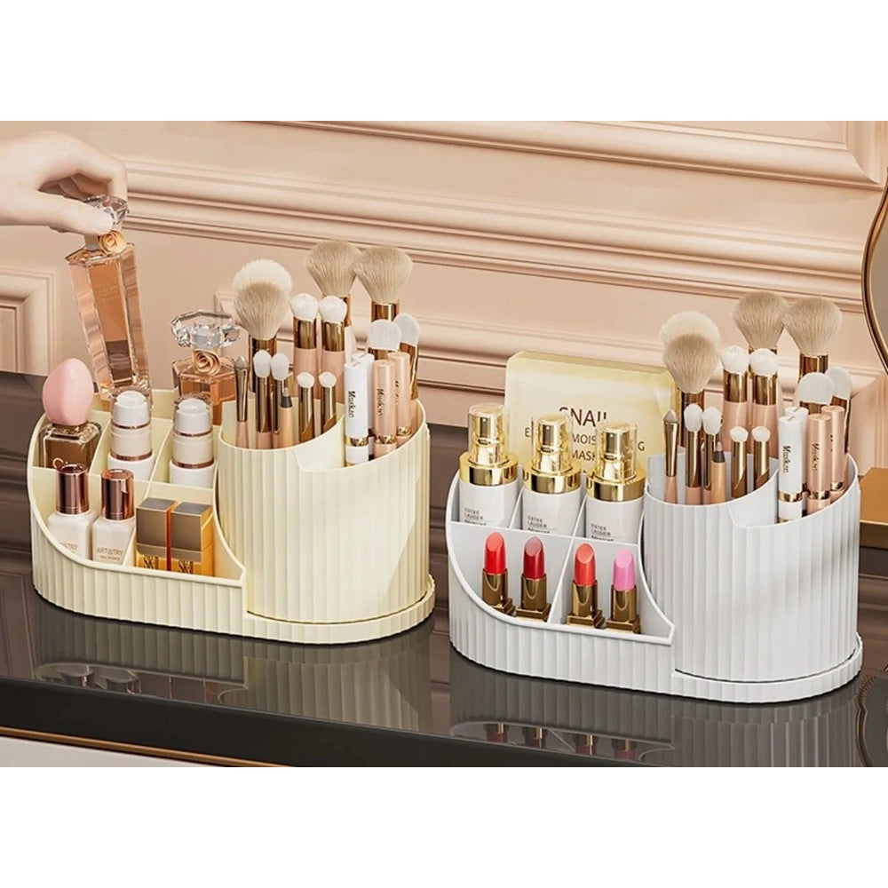 Trade Shop - Organizzatore Per Trucco Cosmetici Rotante Con Portapennelli Multiscomparto Compatto -