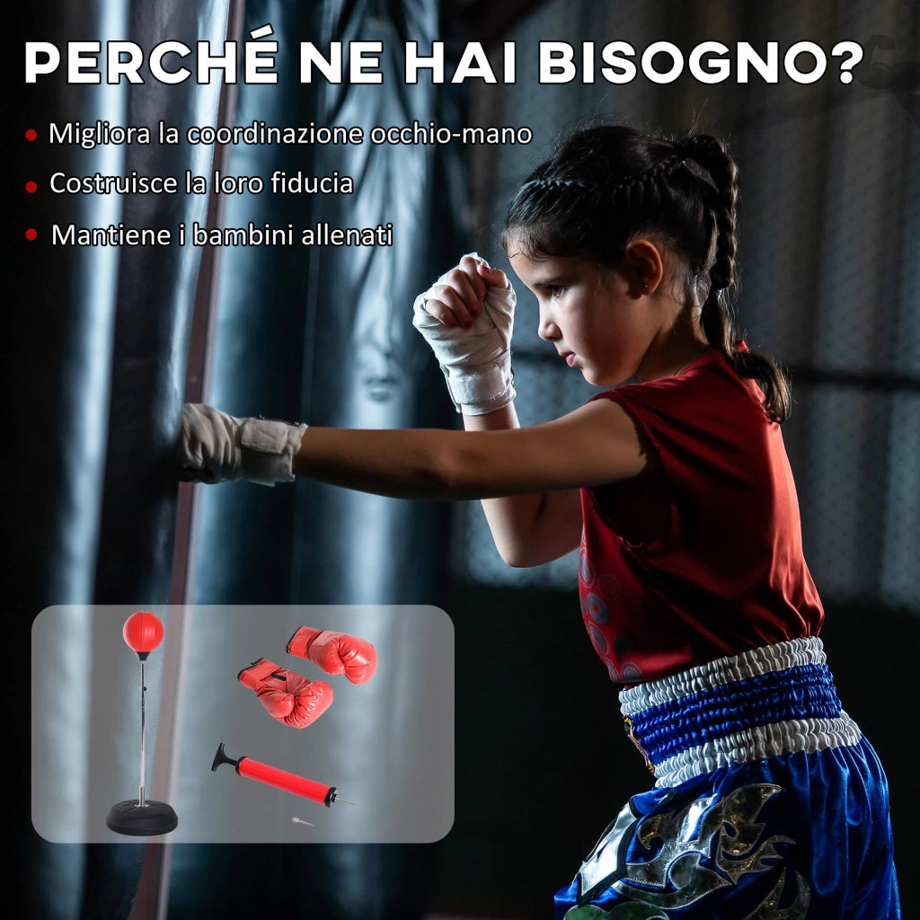 Punching Ball da Terra Altezza Regolabile Base Riempibile Ø43x126-144 cm Guantoni Inclusi Rosso