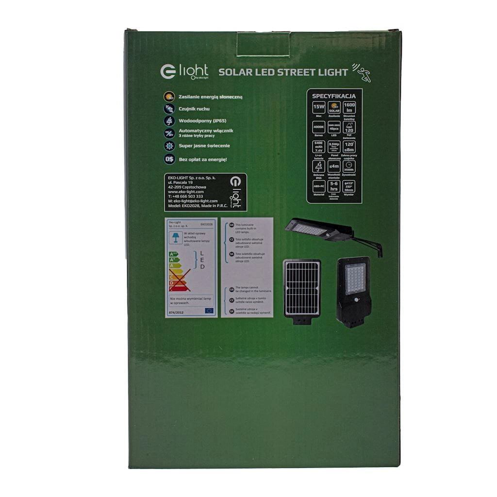 Faretto solare LED 15W 1650lm con sensori IP65 Eko-Light EKO2028
