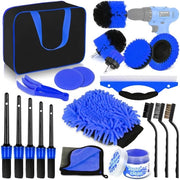 Set di pulizia auto, 20 pezzi, set di pulizia auto, spazzola per dettagli auto, set di pulizia auto per auto, interno ed esterno, prese d'aria, cruscotto, motore, ruote, pulizia domestica, blu