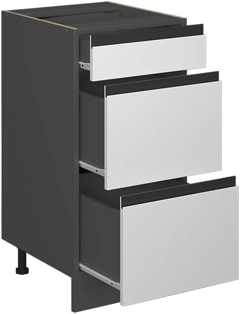 Mobiletto base per cucina R-Line, Bianco, 40 cm Forma a J, con cassetti, senza piano di lavoro, per la libera combinazione all'interno di sistemi cucina modulari