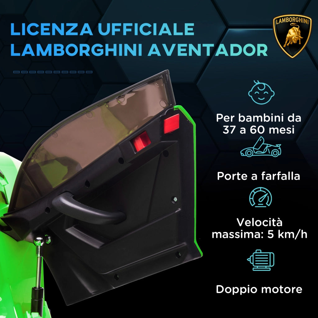 Macchina Elettrica per Bambini a 12V Licenza Lamborghini con Clacson e Telecomando, 107.5x63x42 cm, Verde