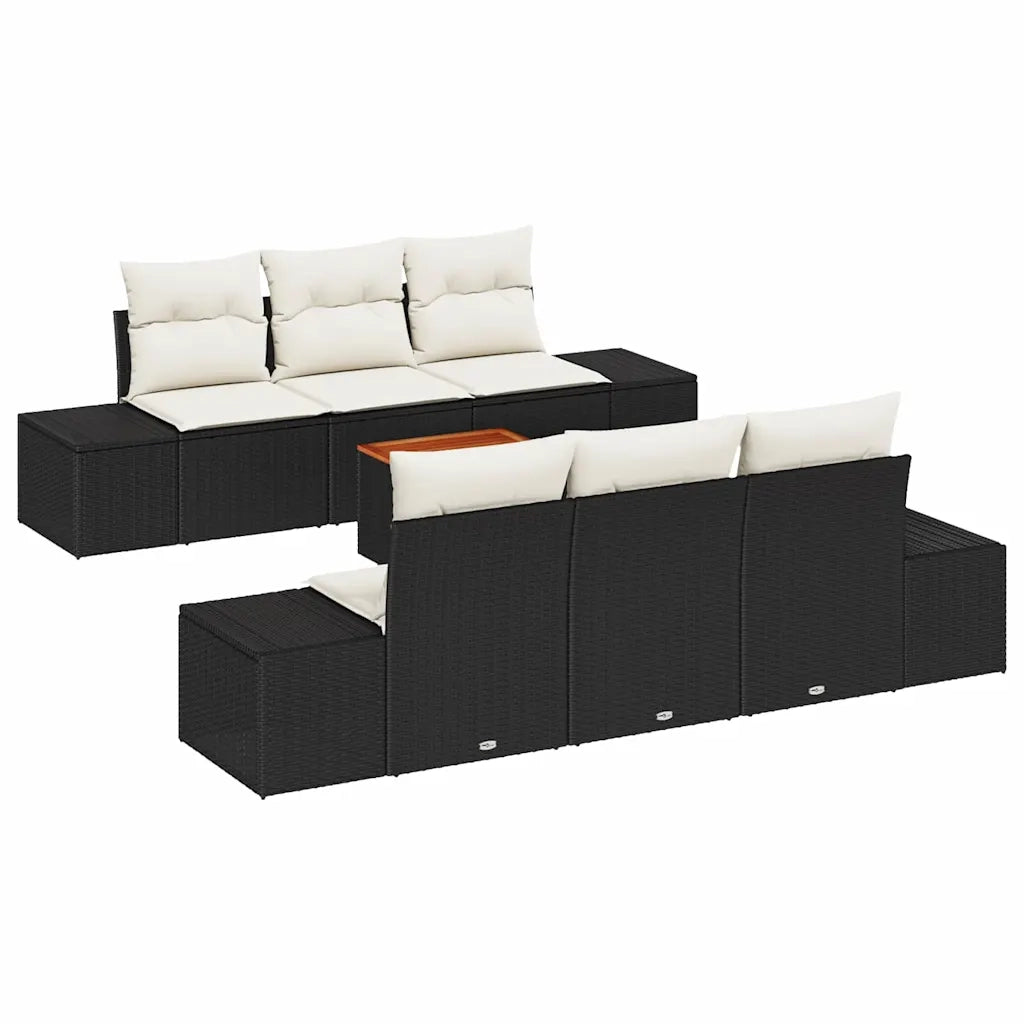 Set Divano da Giardino con cuscino 7 pcs Nero polyrattan 3347901