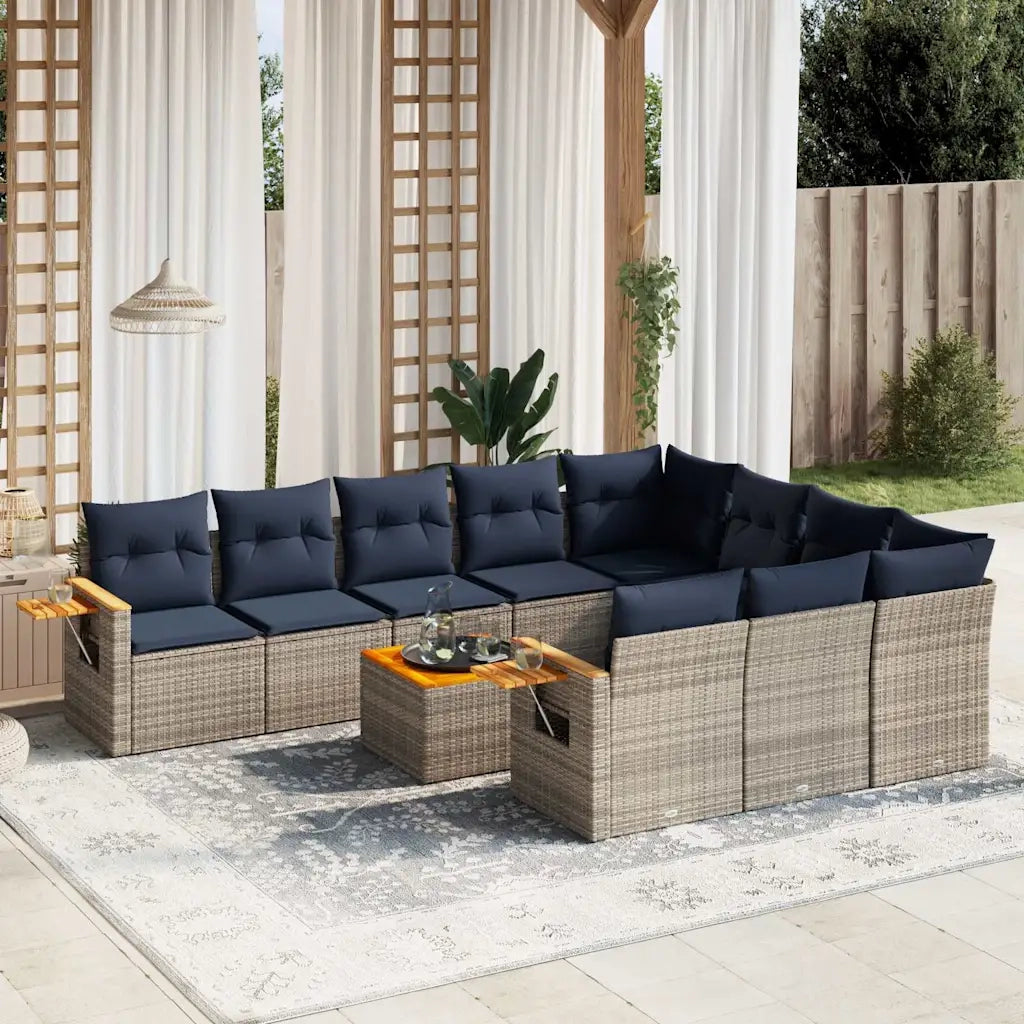 Set Divani da Giardino 11 pz con Cuscini in Polyrattan Grigio 3227188