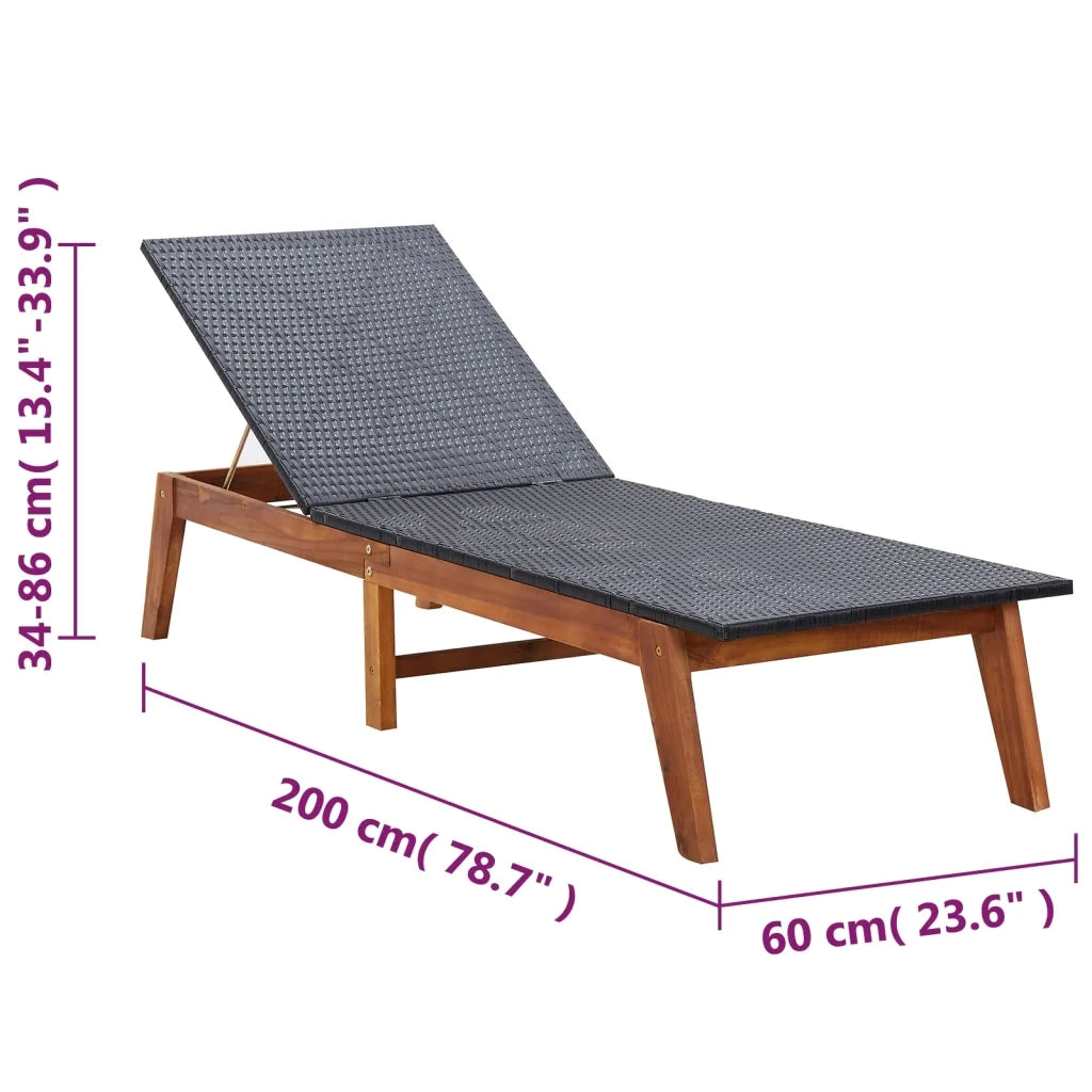 Lettino Prendisole | Sdraio da giardino | Lettino da sole con Tavolino in Polyrattan e Legno Acacia