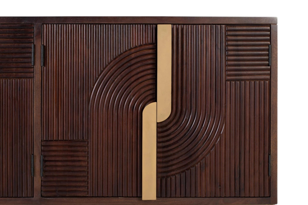 Credenza in legno massello con quattro ante e dettagli dorati
