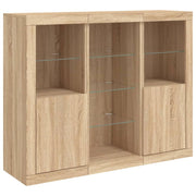 Buffet credenza cassettiera armadio mobile contenitore organizer per cucina soggiorno salotto con luci a LED 3 pezzi in legno ingegnerizzato Sonoma marrone 02_0037214