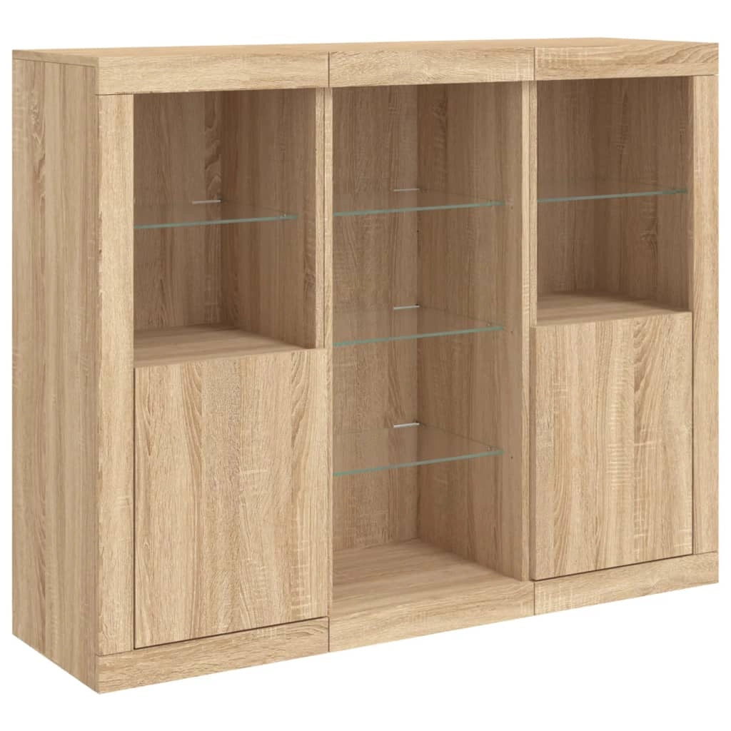 Buffet credenza cassettiera armadio mobile contenitore organizer per cucina soggiorno salotto con luci a LED 3 pezzi in legno ingegnerizzato Sonoma marrone 02_0037214
