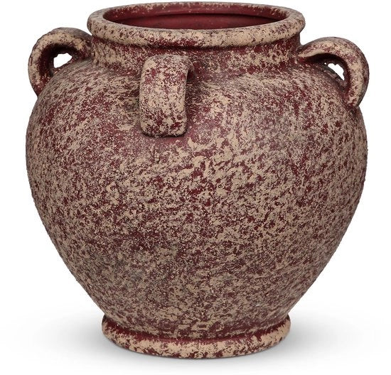 Vaas rustica in terracotta, manufatta a mano con maniglie, vaso per decorazione, altezza 20 cm