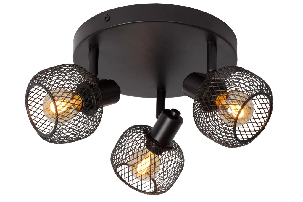 Lucide Maren plafoniera loft nera metallo 3 faretti E14