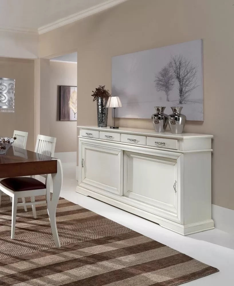 Credenza 2 porte scorrevoli 4 cassetti legno grezzo 180x48x100 (3071) - Mobili 2G