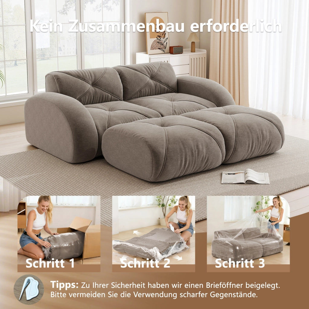 Divano modulare 2 posti in chenille con schiuma 32D monoblocco senza telaio per soggiorno e appartamento taupe