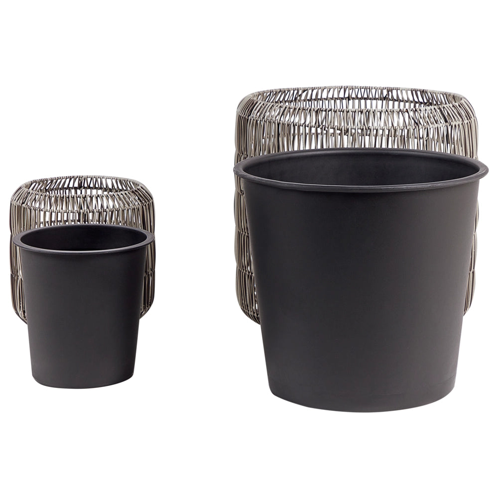 Set di 2 vasi in finto rattan chiaro per piante con inserto interni ed esterni