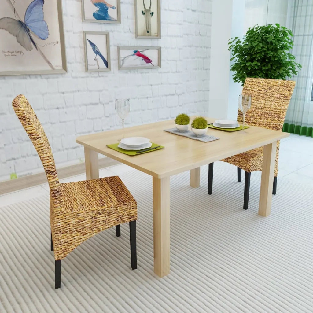Sedie da Pranzo 2 pz in Abaca e Legno Massello di Mango 243234