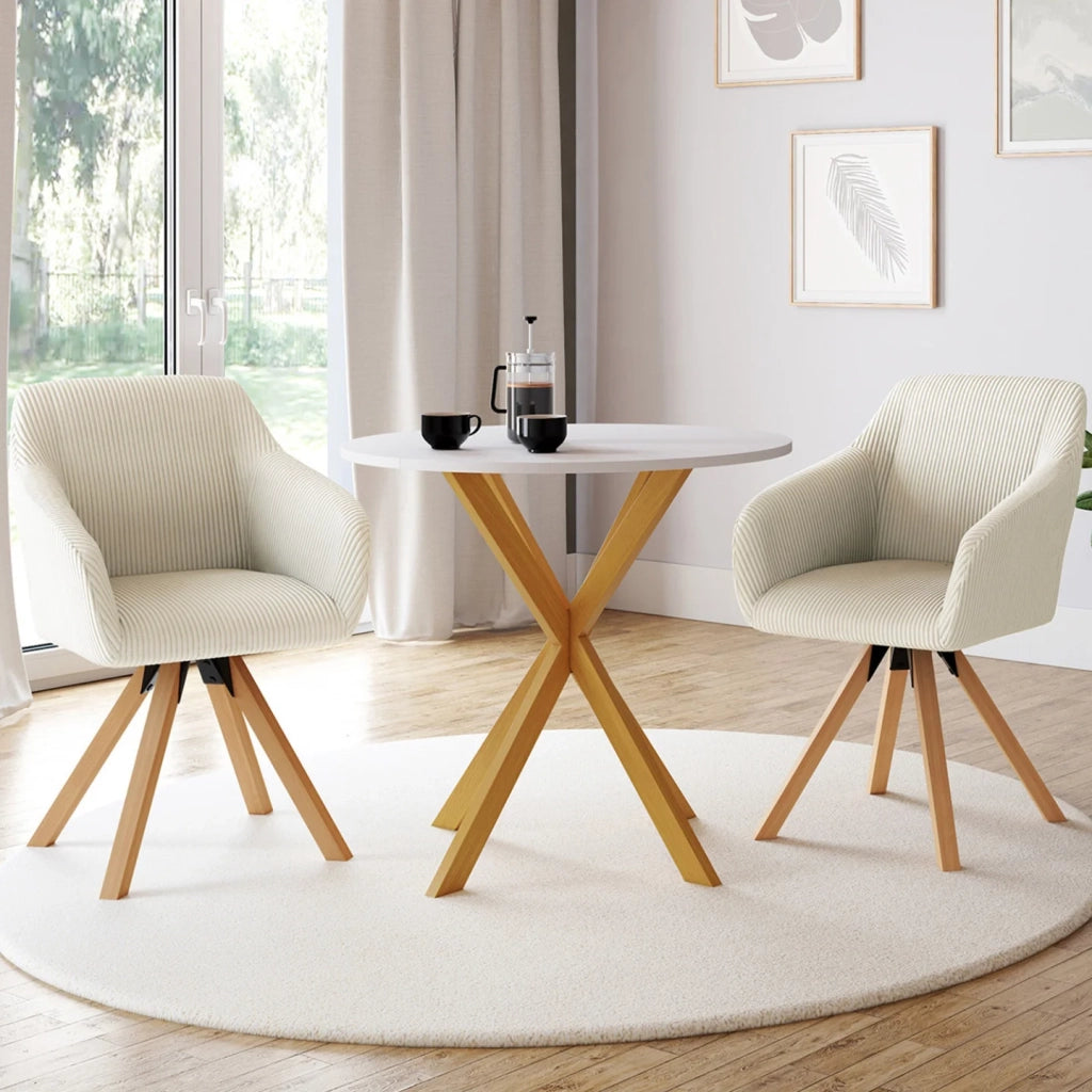 IDMarket - Set di 2 sedie da pranzo girevoli in velluto a coste beige JANY e poltrone da tavolo