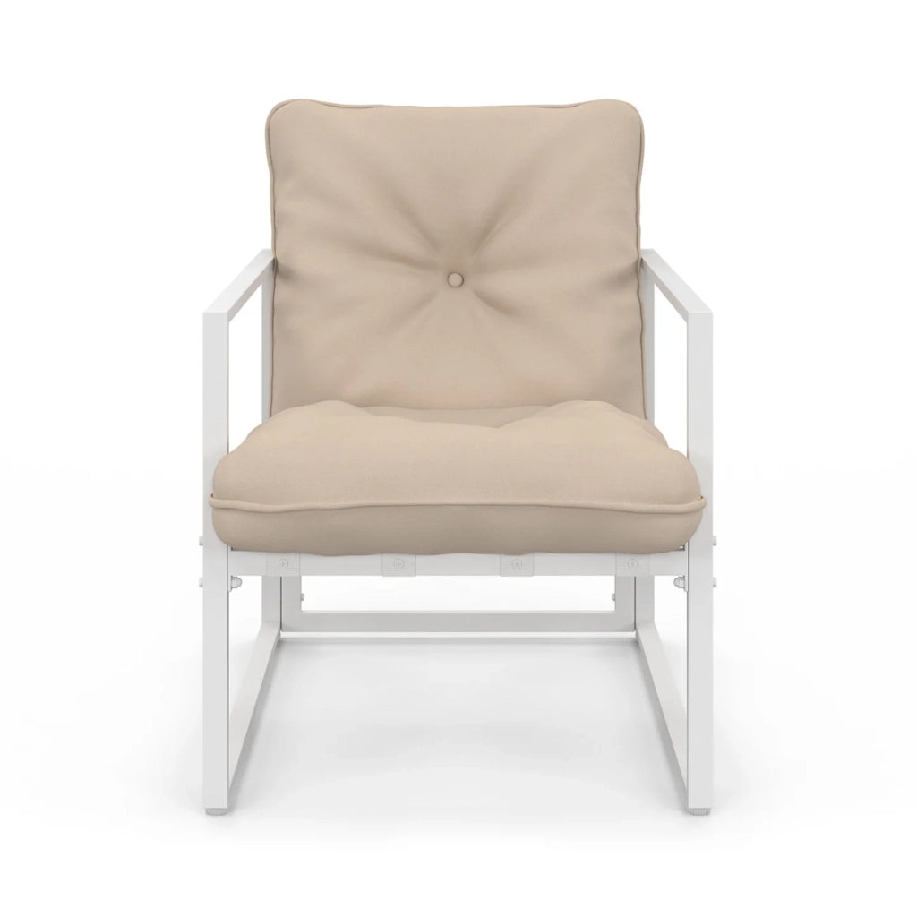 IDMarket - NAIROBI Set di mobili da giardino bassi a 6 posti in acciaio bianco con cuscini beige
