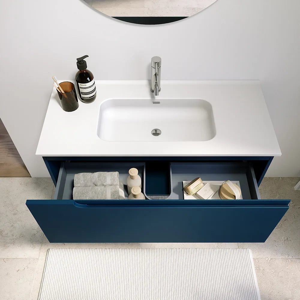 Mobile bagno sospeso 100 cm un cassetto blu zaffiro opaco con lavabo | Ardenne