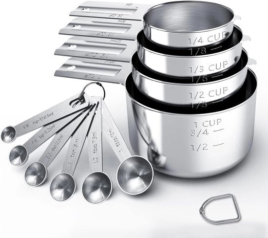Set di contenitori e cucchiai in acciaio inossidabile, tazze e cucchiai, accessori per la cucina e la cottura (10)