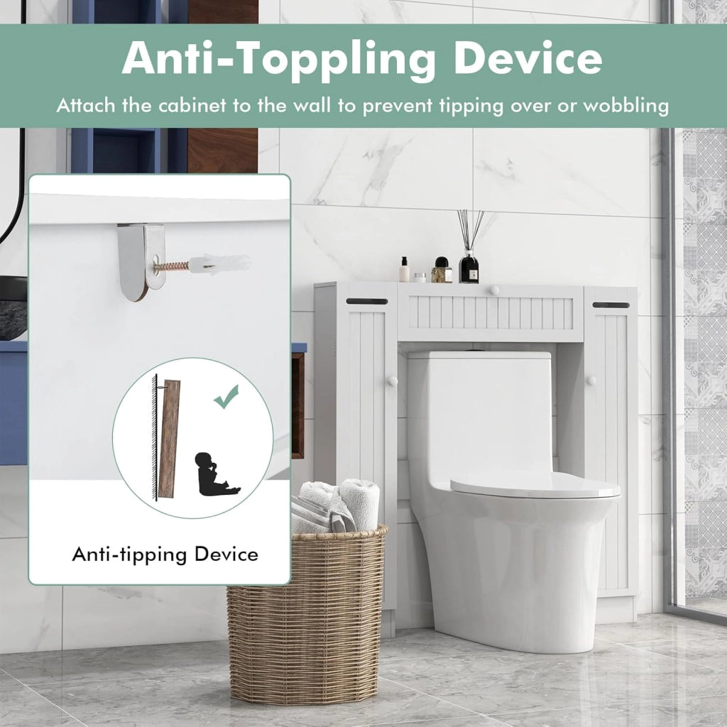 Mobile per Lavatrice, Mobile sopra Toilette, Mobiletto Bagno sopra Toilette, Armadietto da Incasso, in Legno, con Anta, Bagno Salvaspazio, con Porta Carta Igienica (Bianco)