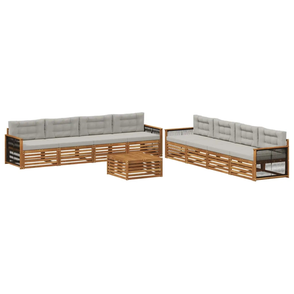 Set di divani da esterno 9 pz Naturale e Grigio Chiaro 3383174