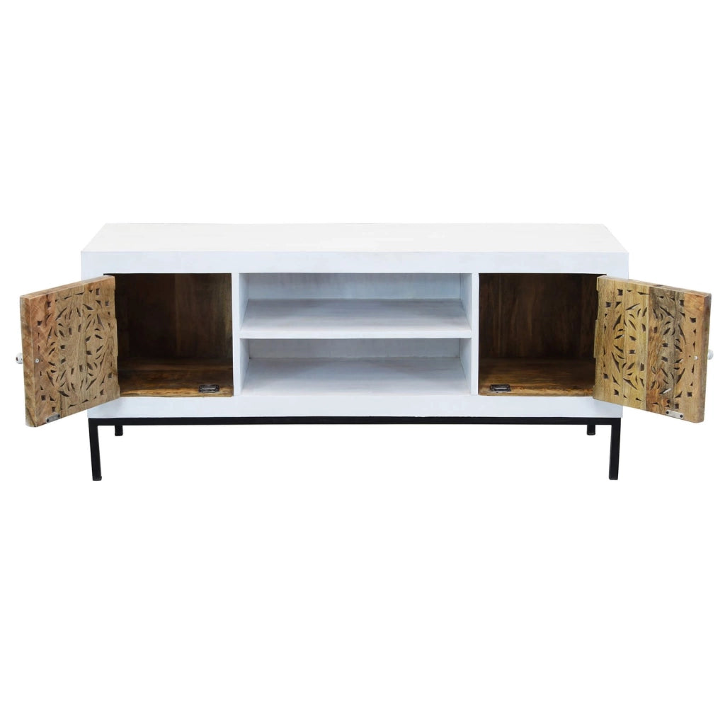 Porta tv con decoro 2 ante 2 ripiani in Legno Metallo cm 130x40x55 - KONNOR