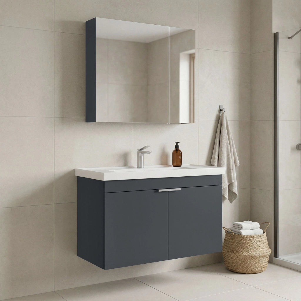 Set mobile lavabo con specchio (2 pezzi) "Desna 90" - 90 x 45 x 58 cm - Antracite opaco