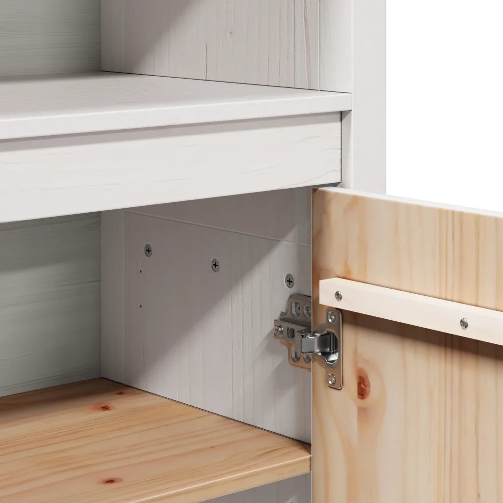 Credenza-Buffet-Armadio da cucina Bianca 80x35x154 cm in Legno Massello di Pino