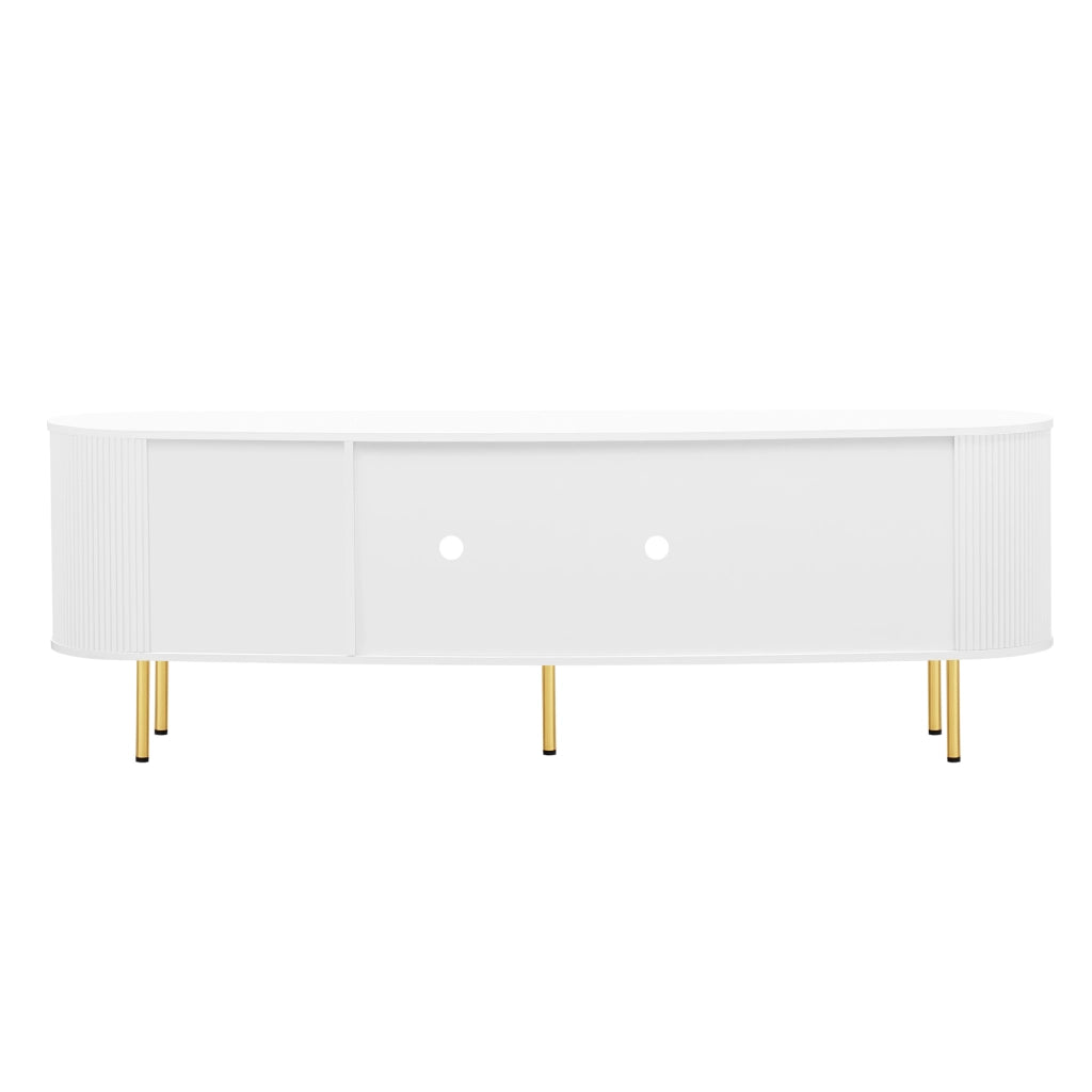 Mobile TV 170x35x55 cm; ante in vetro e passacavi; MDF bianco oro