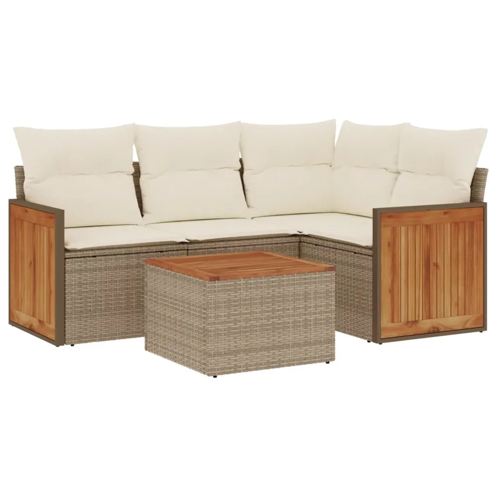 Set Divano da Giardino 5 pz con Cuscini Beige in Polyrattan