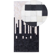 Tappeto tappetino Pelle Bovina Nera e Bianca 80 x 150 cm Rettangolare Motivo Geometrico Astratto Fatto a Mano