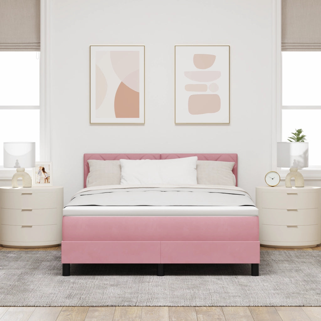 Letto Box Spring con Materasso Rosa 160x200 cm Velluto