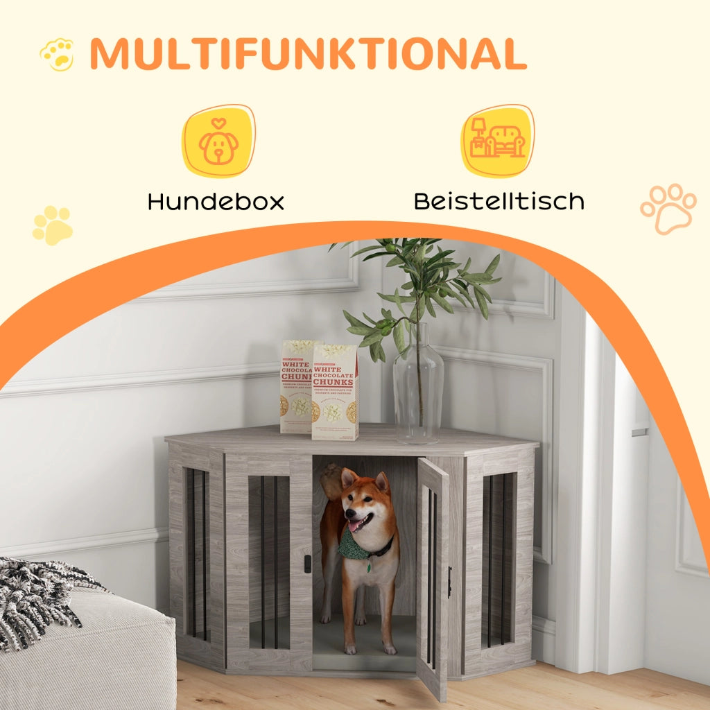 Gabbia per cani con cuscino e chiavistello tre lati con sbarre in acciaio in compensato color noce 104 × 55 × 63 cm