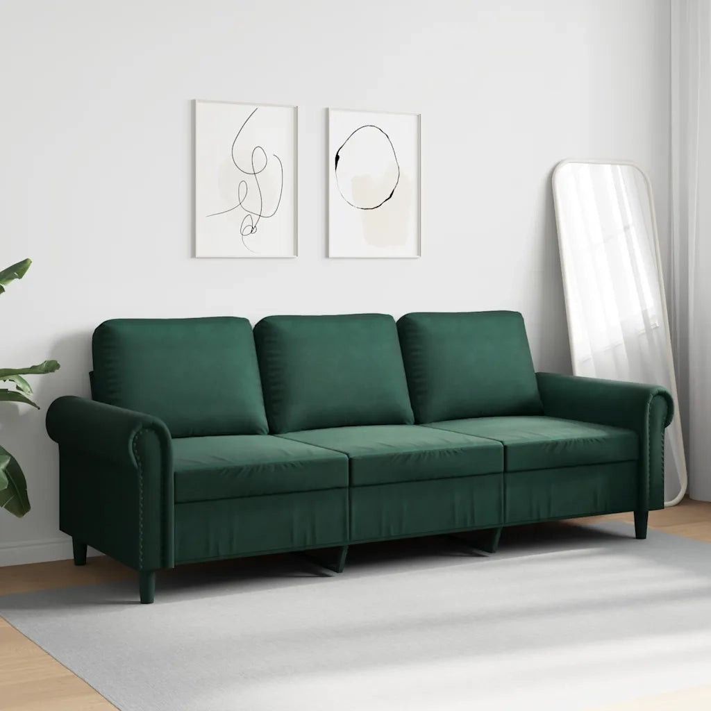 Divano a 3 Posti Verde Scuro 180 cm in Velluto 359541