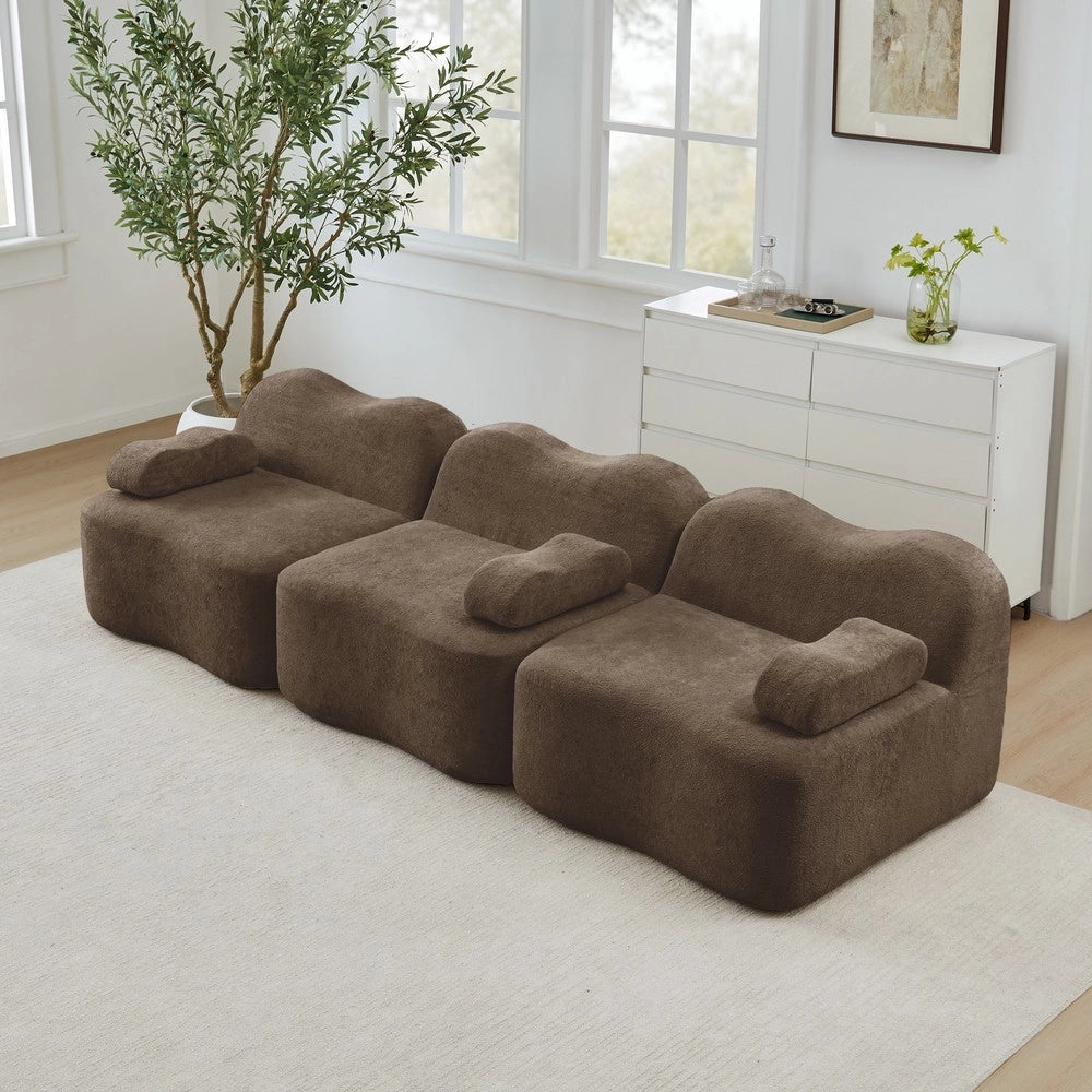 Divano 3 Posti Modulare Boneless ¨C Xylo ¨C Marrone, Schiumato 32D, Braccioli Mobili