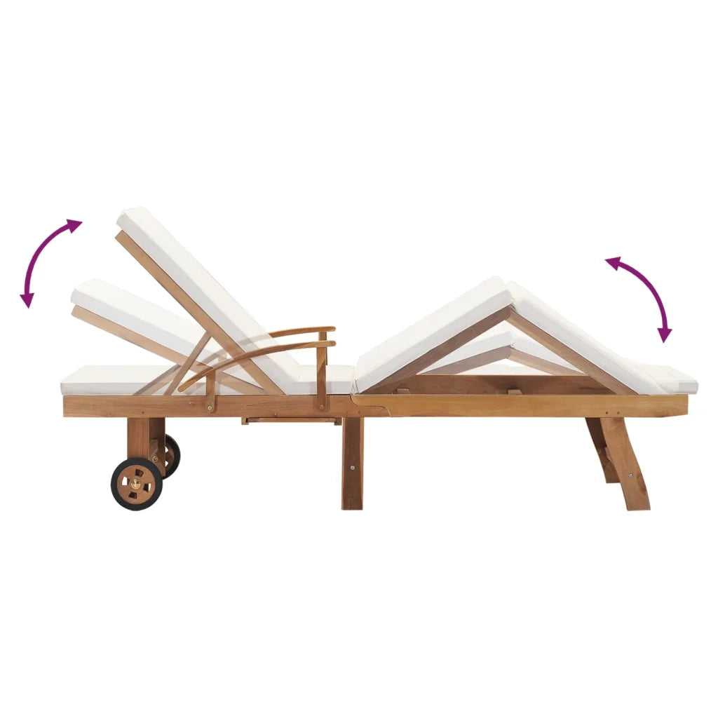 Lettino Prendisole con Cuscino in Massello di Teak Crema 48022