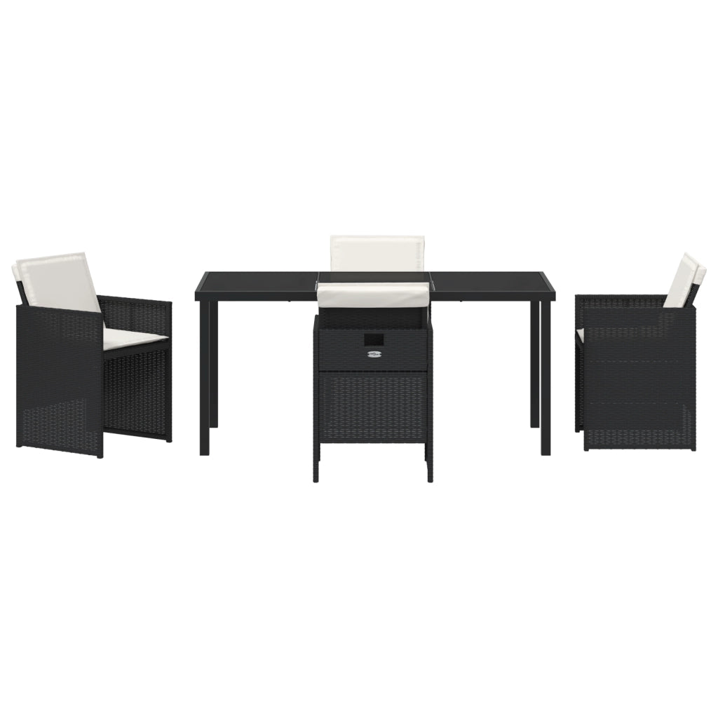 Set da Pranzo per Giardino di 5 Pezzi con Cuscini Rattan Polivinilico Nero