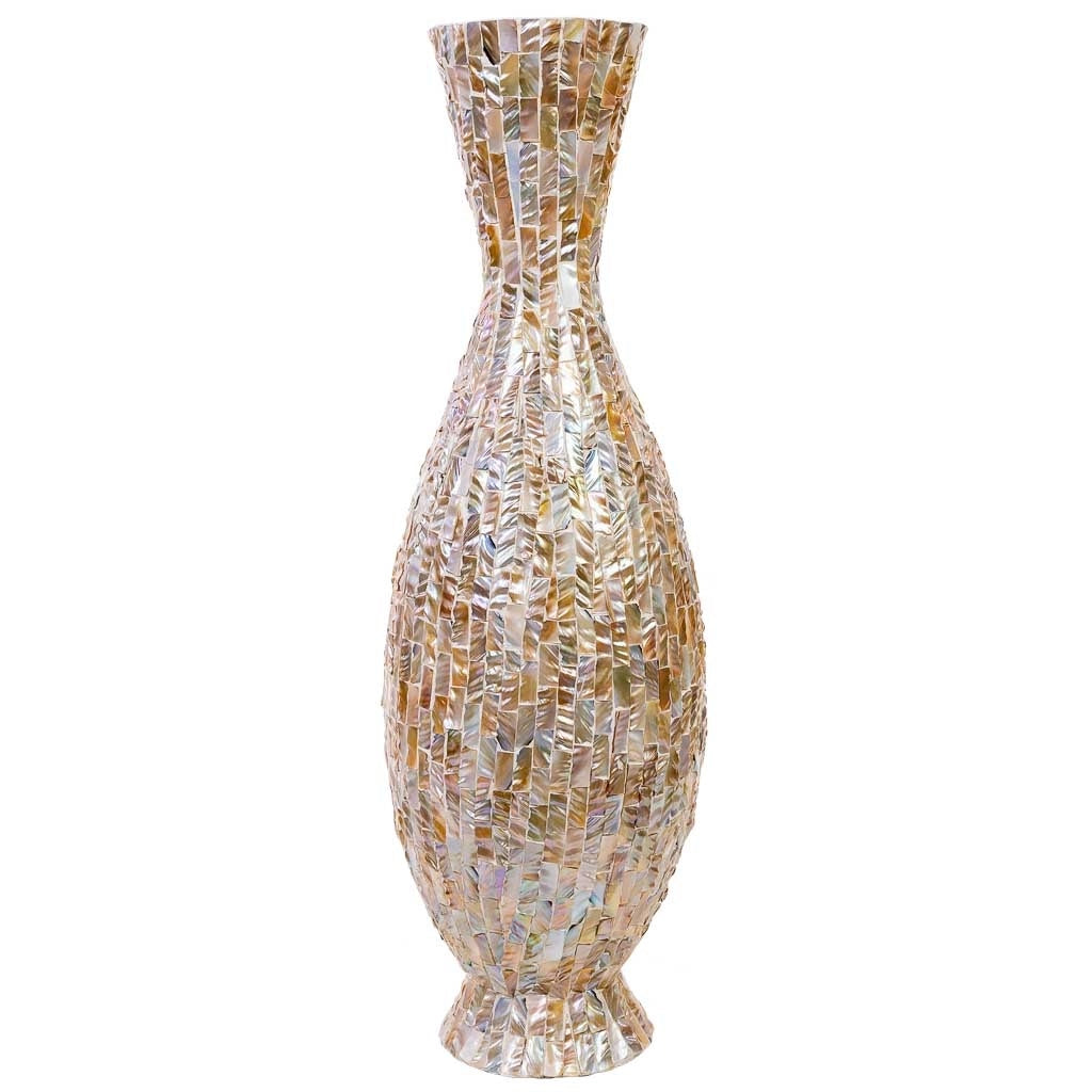Vaso in madreperla marrone e legno D28x91h cm