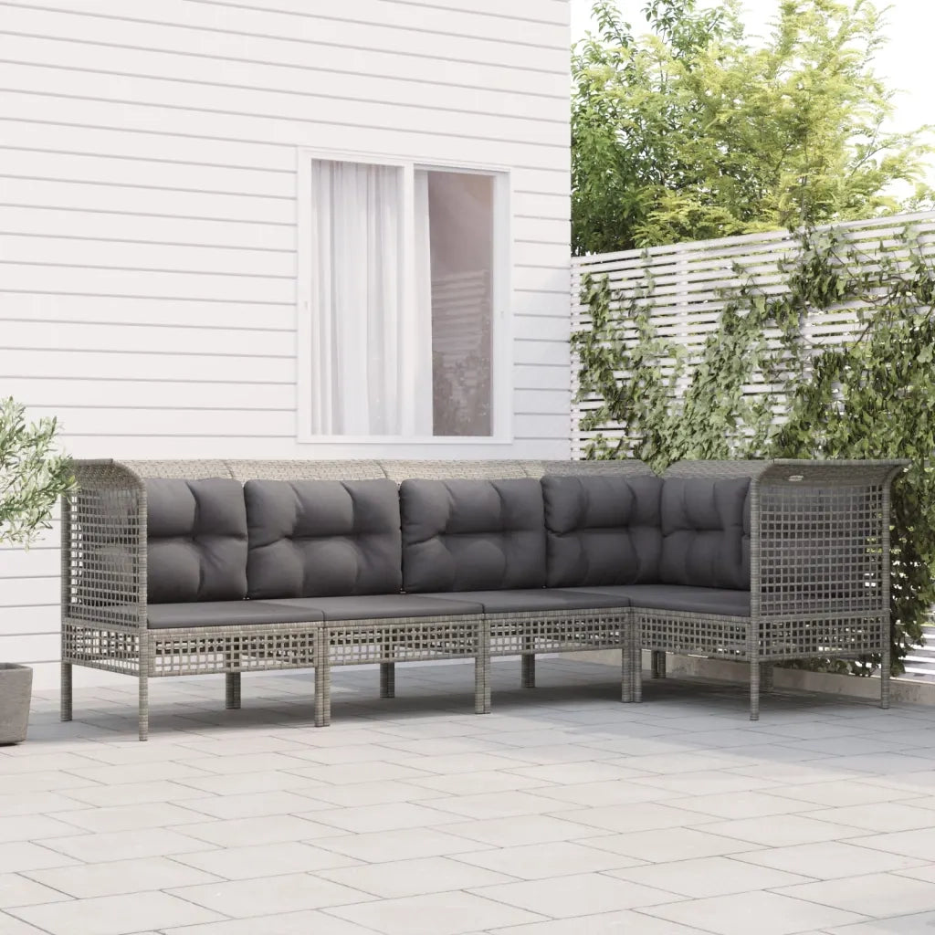 Set Divani da Giardino 5 pz | Set Salotto da Giardino con Cuscini in Polyrattan Grigio
