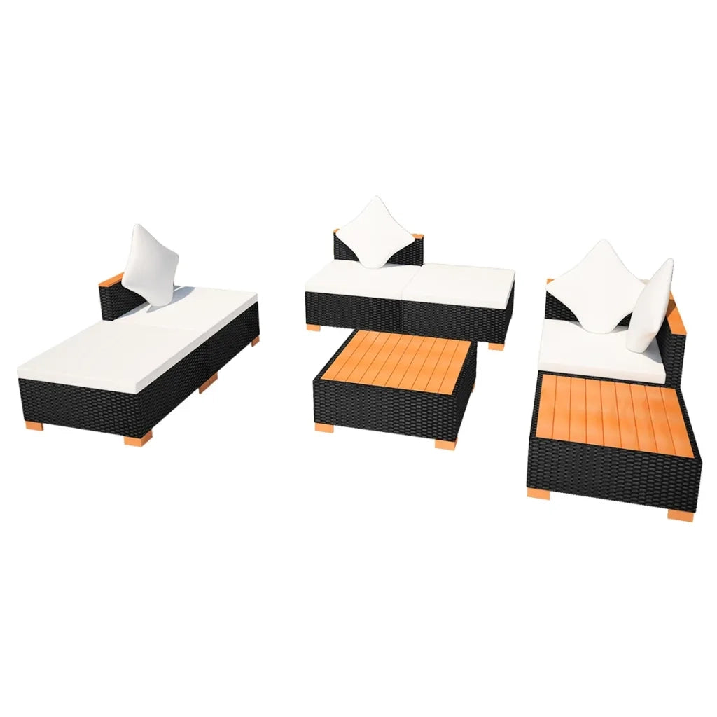 Set Divani da Giardino 7 pz con Cuscini in Polyrattan Nero cod mxl 34802
