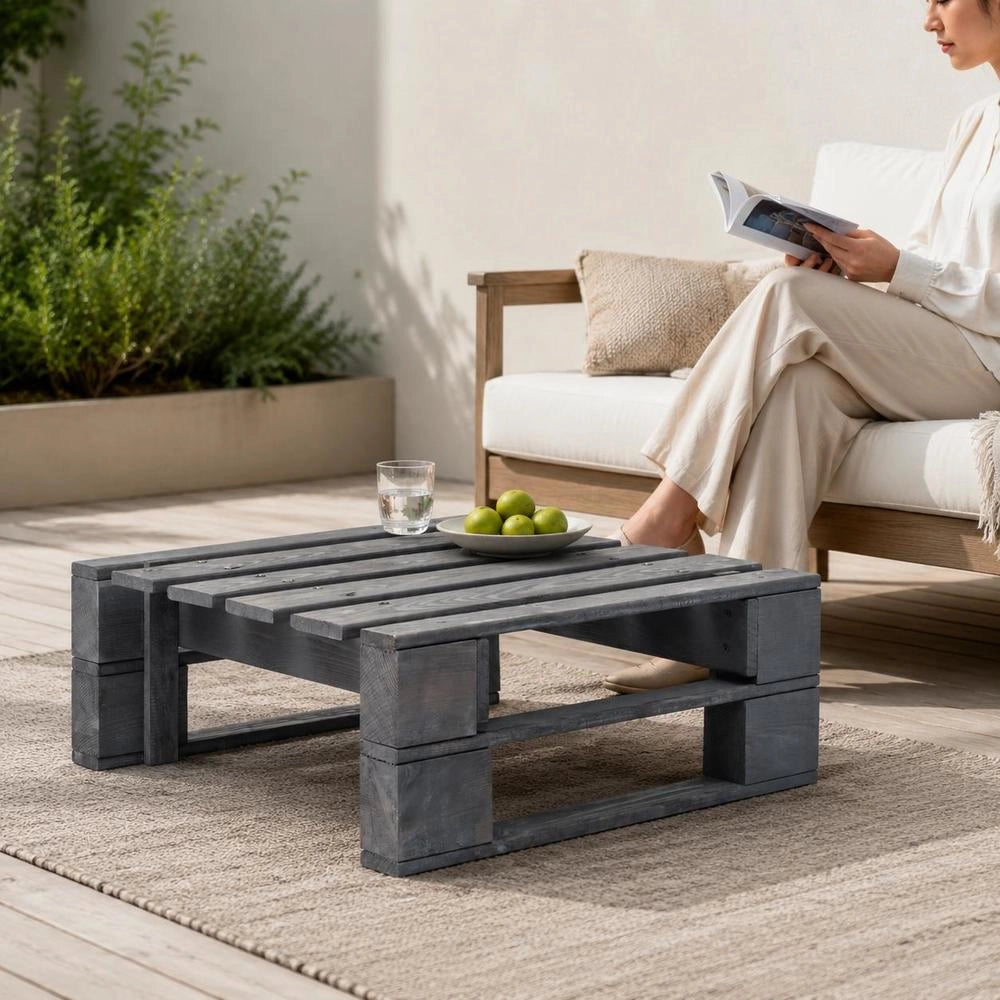 Outdoor Ottoman Pallet Wood Grey