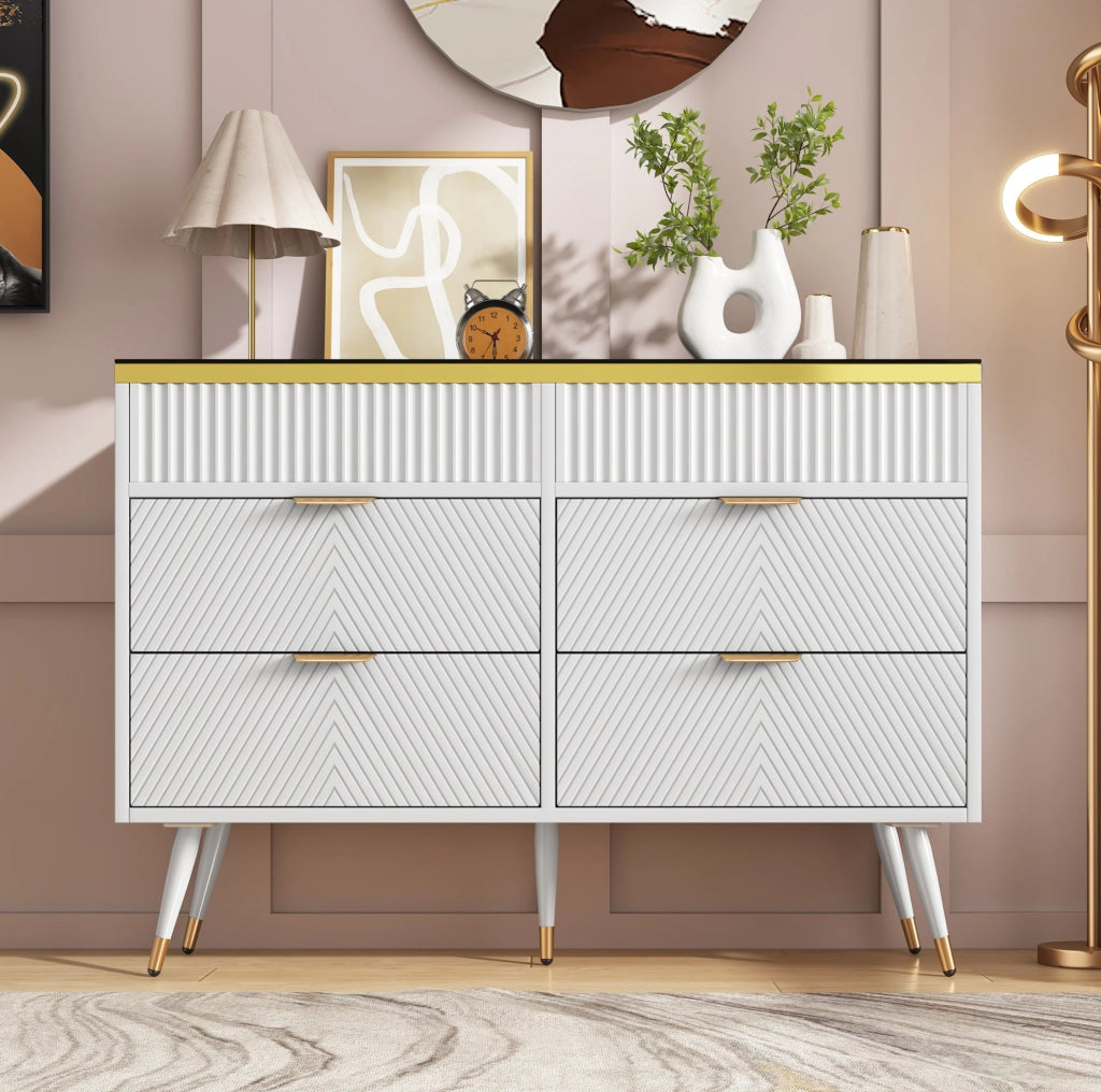 Cassettiera 120x40x76 cm con 6 cassetti; vetro marrone e bianco