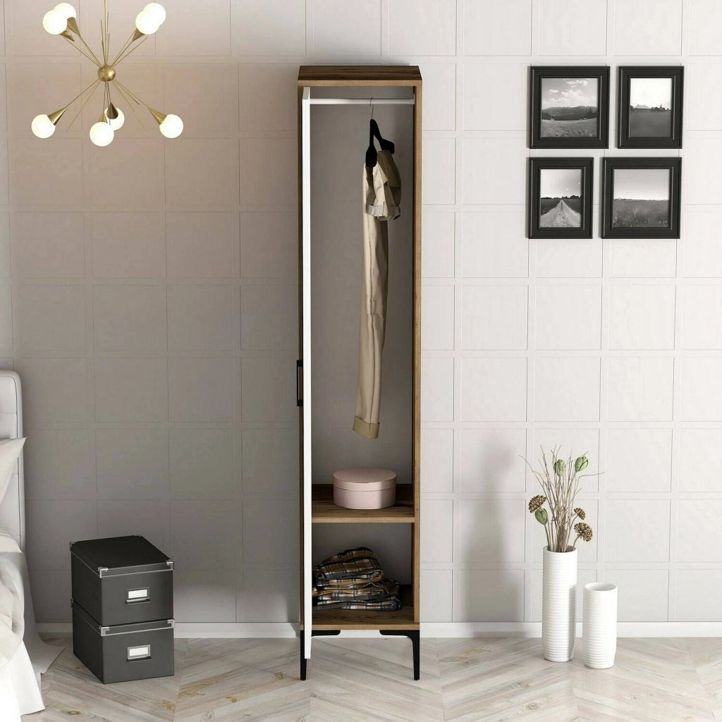 Armadio multiuso 1 anta Giusta, Mobile multifunzionale, Mobiletto scarpiera, Guardaroba porta scarpe, 48x40h201 cm, Noce e Bianco