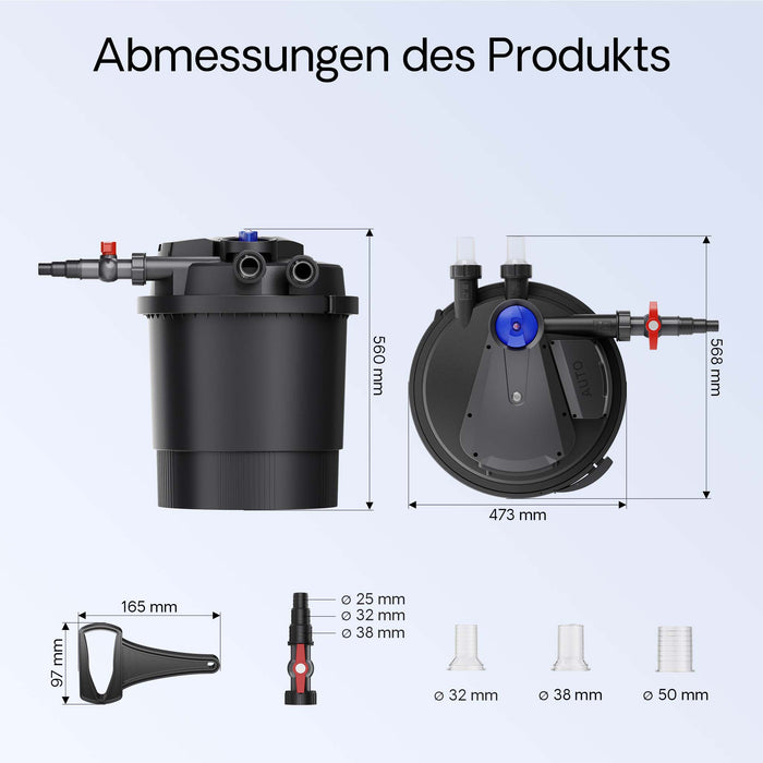 CPA-20000 Filtro a pressione per laghetto con UVC da 36 W Per laghetti fino a 40.000 litri