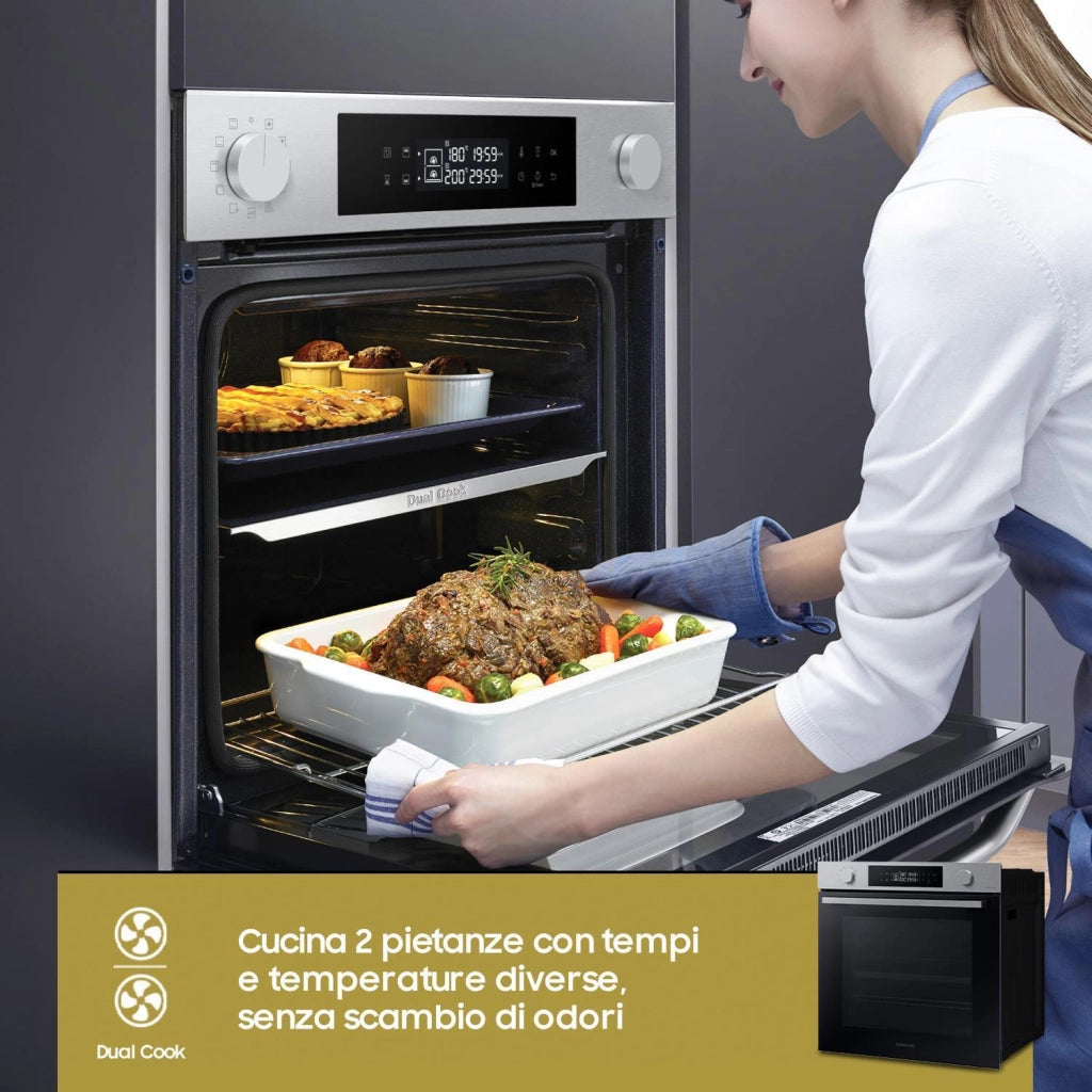 Samsung NV7B44403BS Forno Elettrico Multifunzione da incasso a Vapore Dual Cook Capacita' 76 Litri Classe Energetica A 40 Programmi Wi-Fi Nero-Acciaio Inossidabile