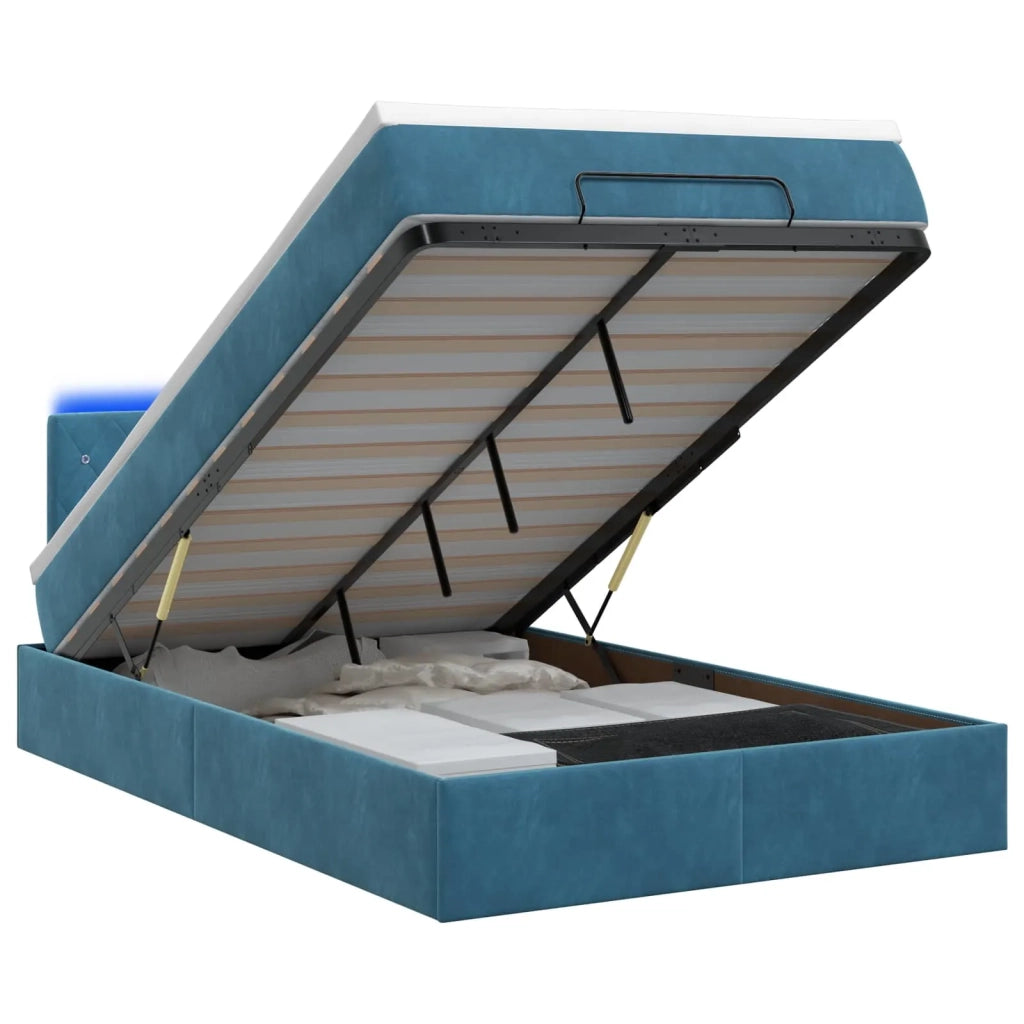 Letto Ottomano con Materasso e LED Blu scuro 120 x 190 cm 3458221