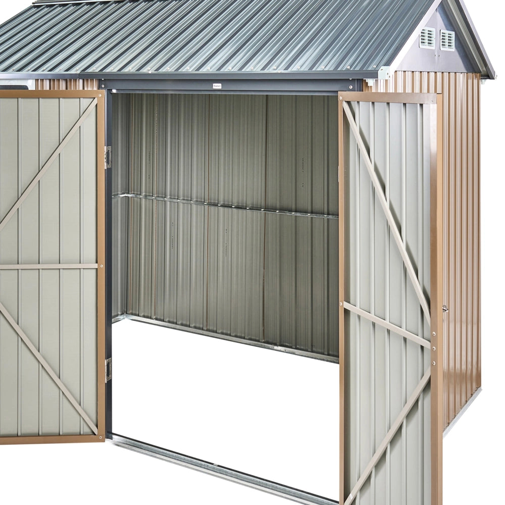Capanno da giardino walk-in 235 x 175 cm in acciaio con chiusura a bullone resistente ai raggi UV impermeabile marrone