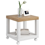 Tavolino con Ruote e Ripiano Aperto ¨C Zephmum ¨C Naturale e Bianco 40x40x40 cm