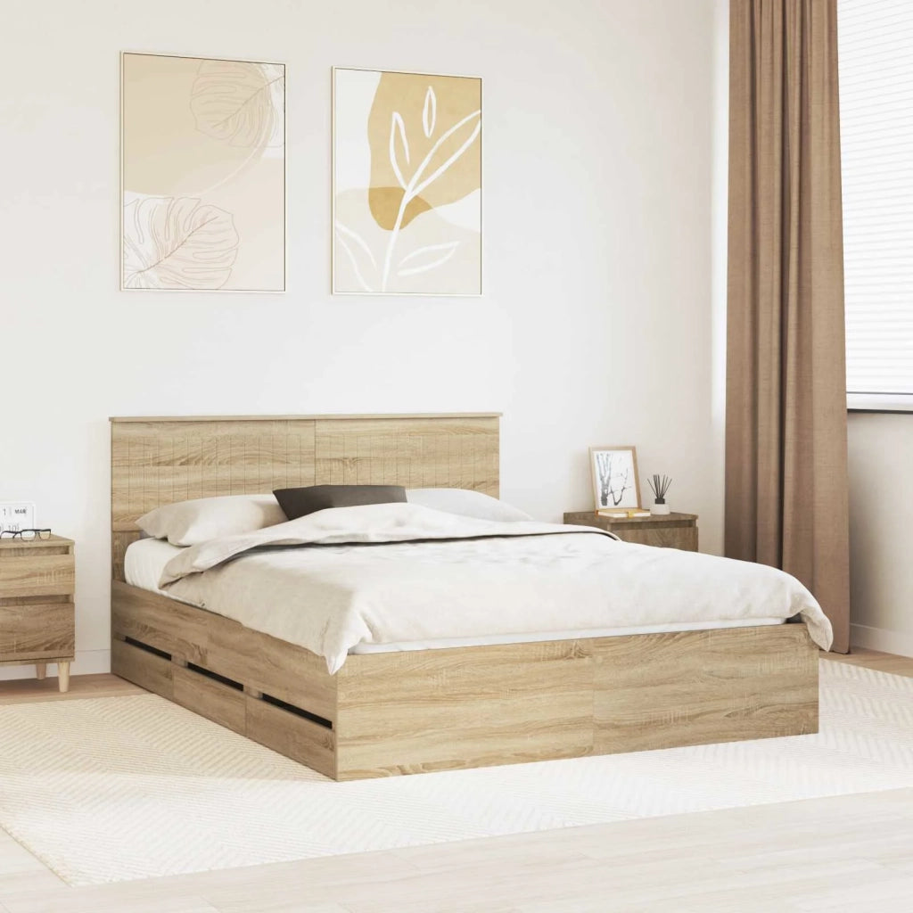 Letto matrimoniale | Letto per adulti | Struttura del letto con cassetto Rovere Sonoma 150 x 200 cm