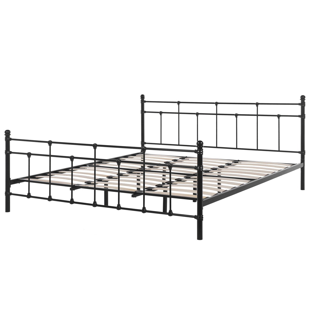 Letto Nero 180 x 200 cm poggiatesta in metallo con poggiapiedi